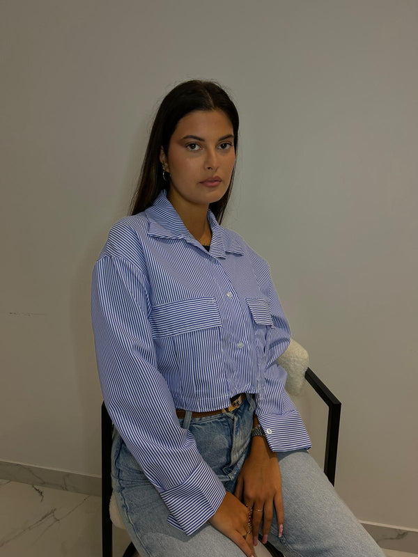 Chemise courte rayé bleu